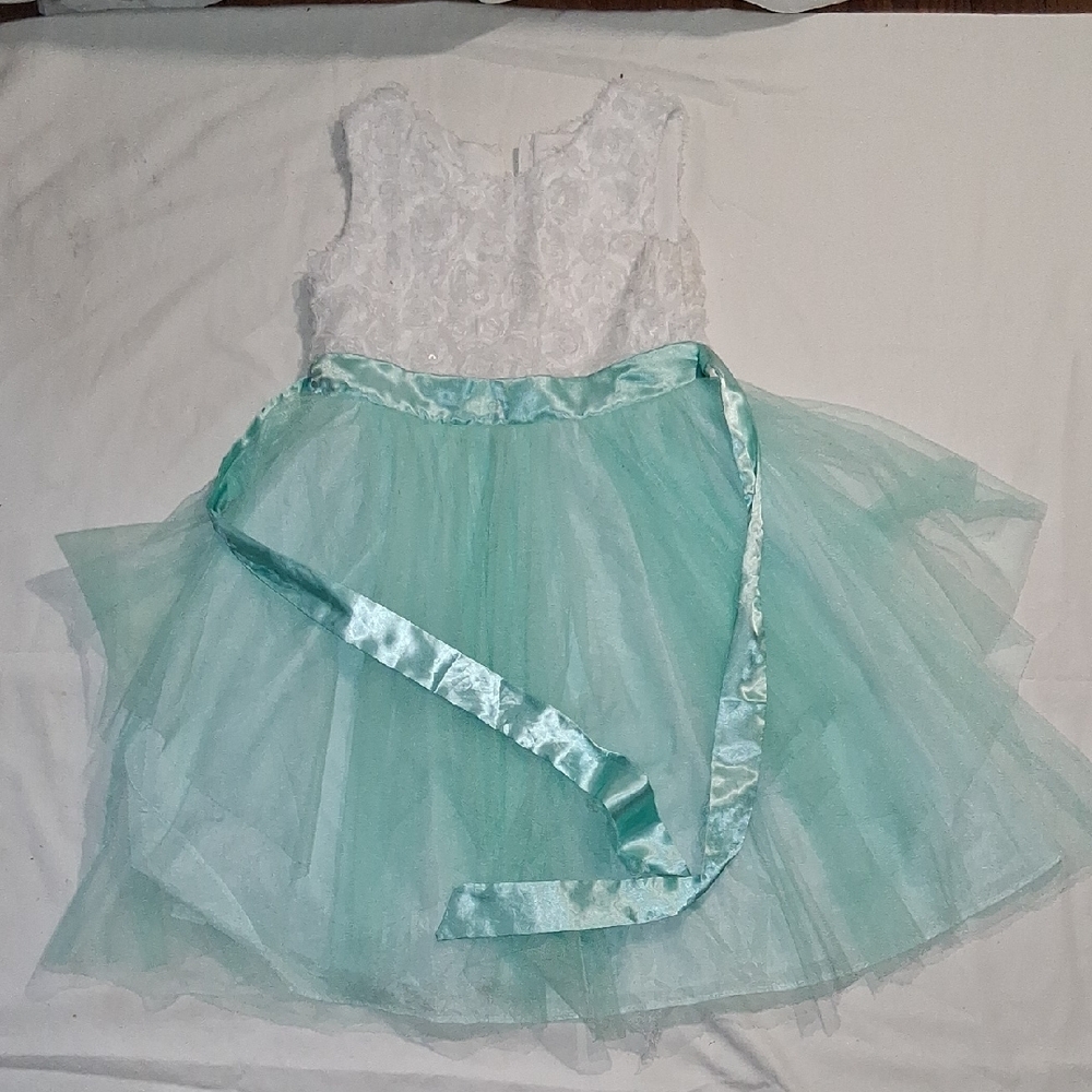 Kids Aqua and White Tulle Dress